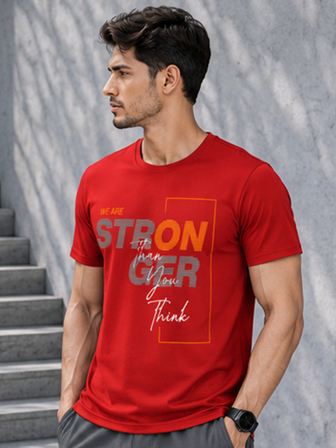 Men's Quick Dry Sports T-Shirt | Printed Gym Workout Running Training Activewear Tee (Red)
