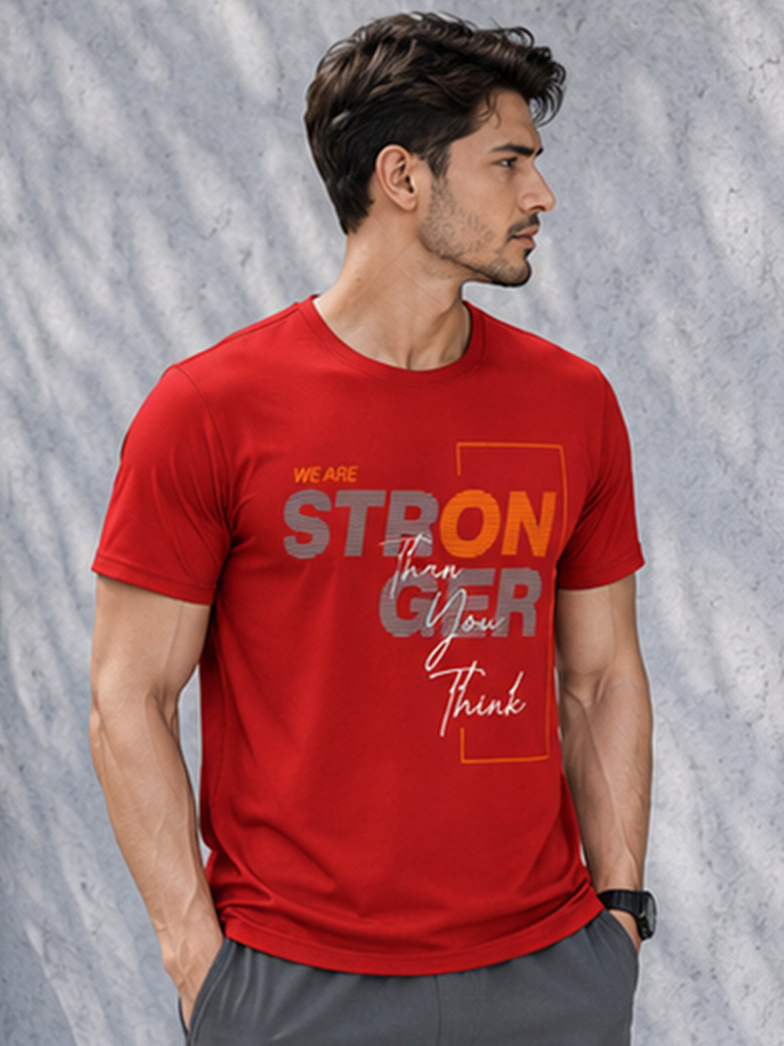 Men's Quick Dry Sports T-Shirt | Printed Gym Workout Running Training Activewear Tee (Red)