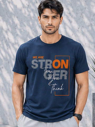 Men's Quick Dry Sports T-Shirt | Printed Gym Workout Running Training Activewear Tee (Blue)