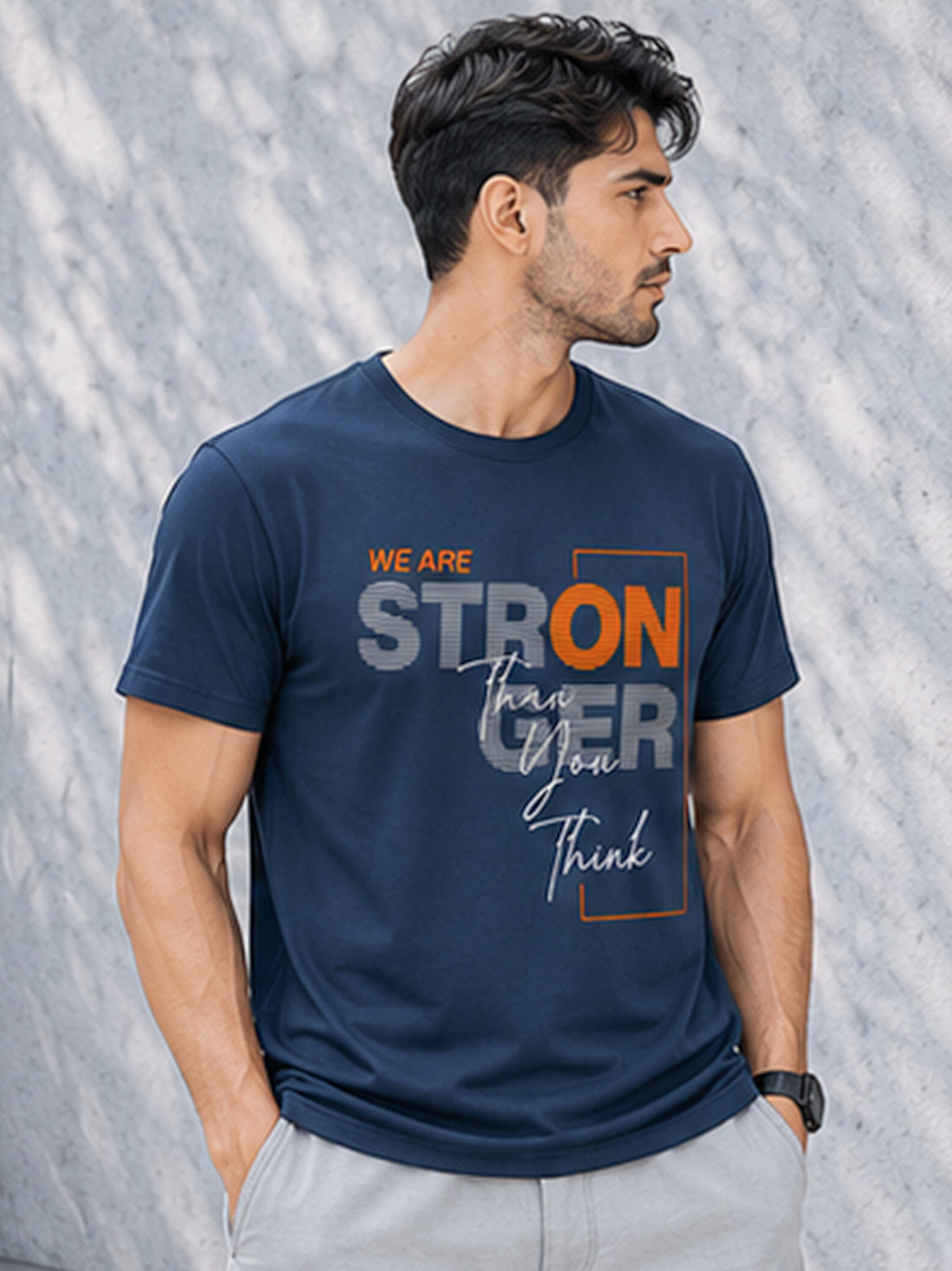 Men's Quick Dry Sports T-Shirt | Printed Gym Workout Running Training Activewear Tee (Blue)