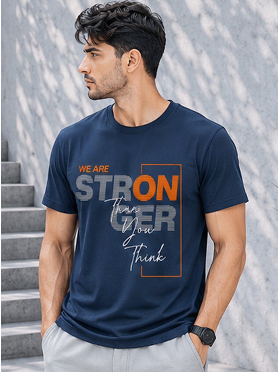 Men's Quick Dry Sports T-Shirt | Printed Gym Workout Running Training Activewear Tee (Blue)