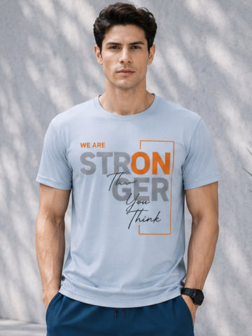 Men's Quick Dry Sports T-Shirt | Printed Gym Workout Running Training Activewear Tee (Silver)