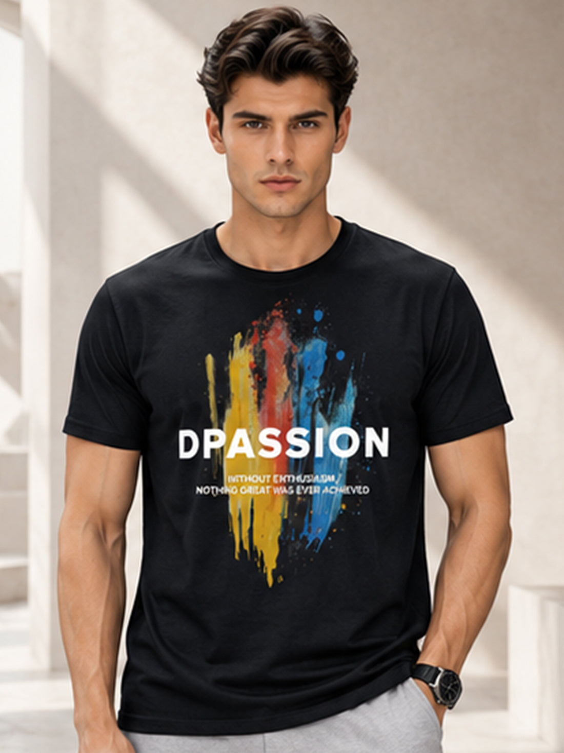 Men's Quick Dry Sports T-Shirt | Printed Gym Workout Running Training Activewear Tee (Black)