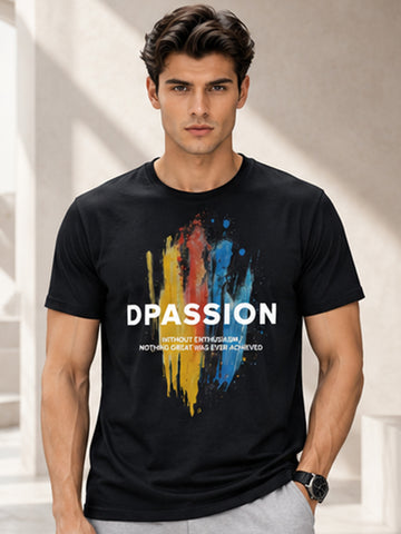 Men's Quick Dry Sports T-Shirt | Printed Gym Workout Running Training Activewear Tee (Black)