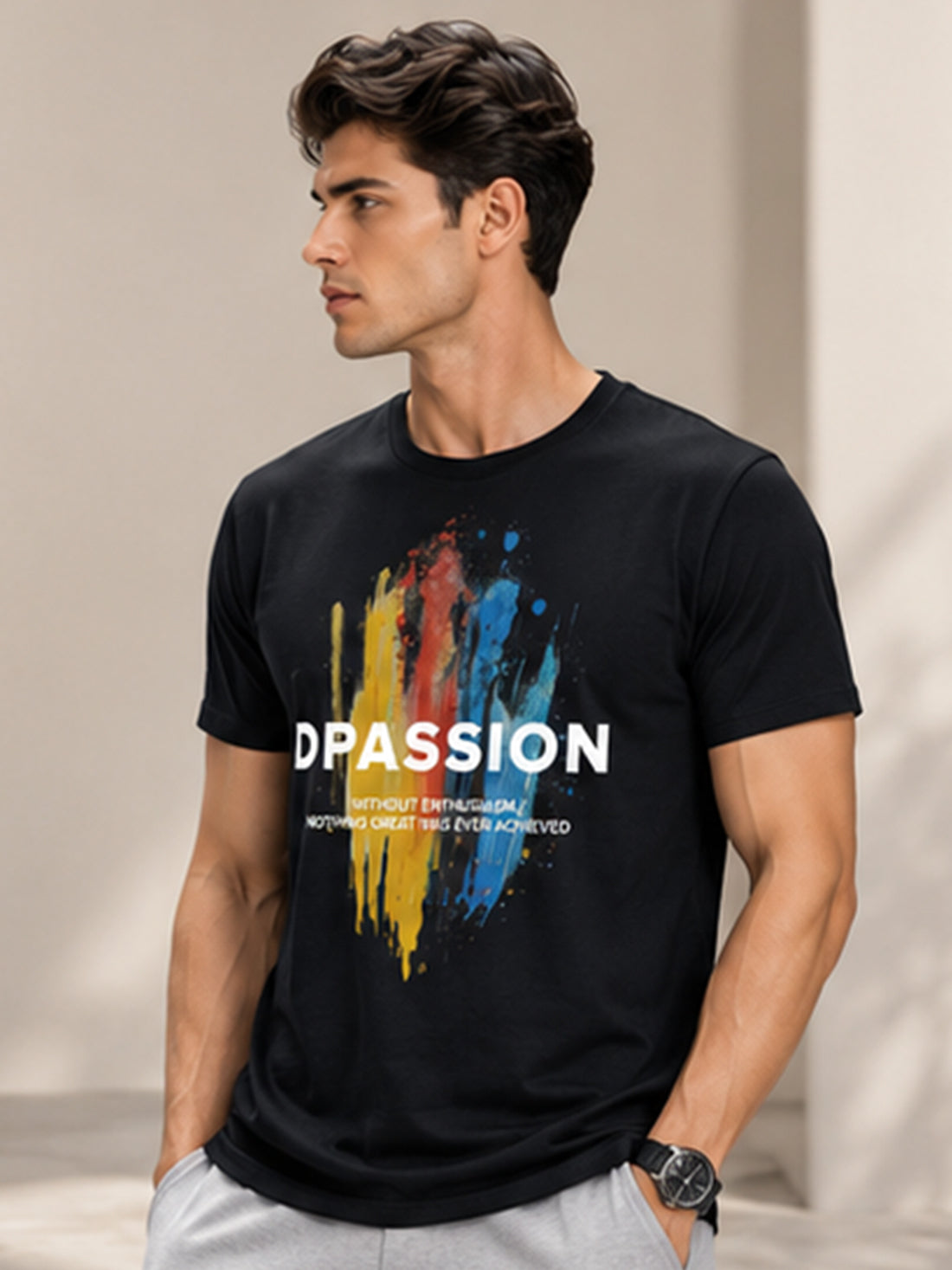 Men's Quick Dry Sports T-Shirt | Printed Gym Workout Running Training Activewear Tee (Black)