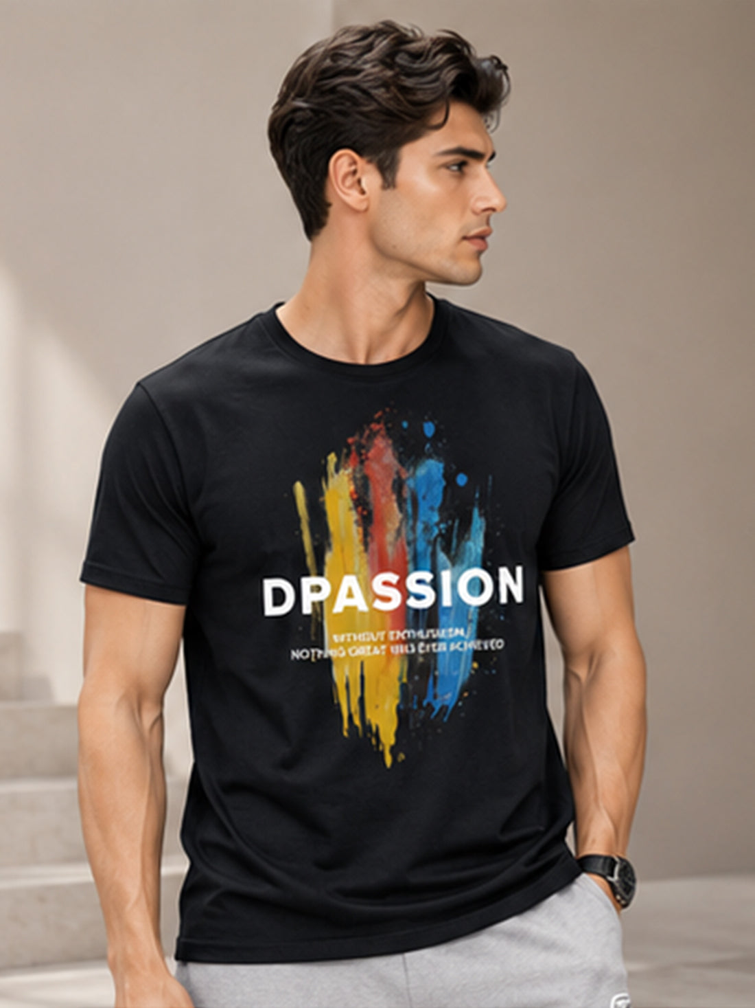Men's Quick Dry Sports T-Shirt | Printed Gym Workout Running Training Activewear Tee (Black)