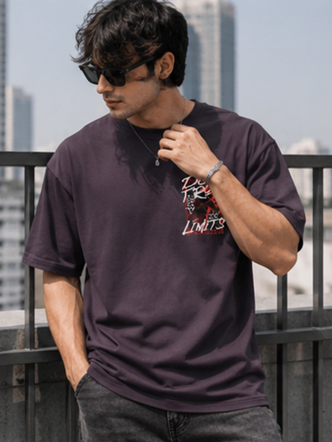 Men's Oversized Drop Shoulder T-Shirt | Pure Cotton Round Neck Relaxed Fit Streetwear Tee (Grey)