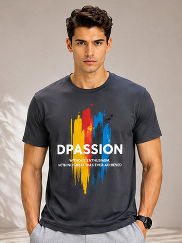 Men's Quick Dry Sports T-Shirt | Printed Gym Workout Running Training Activewear Tee (Grey)