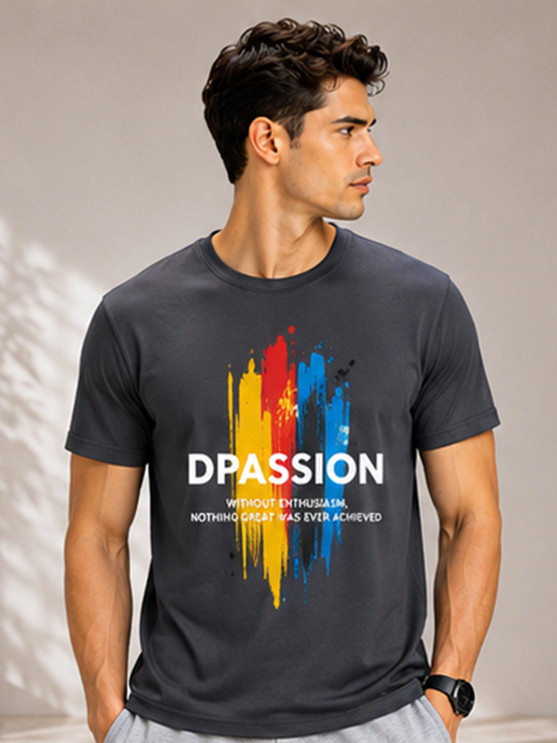 Men's Quick Dry Sports T-Shirt | Printed Gym Workout Running Training Activewear Tee (Grey)