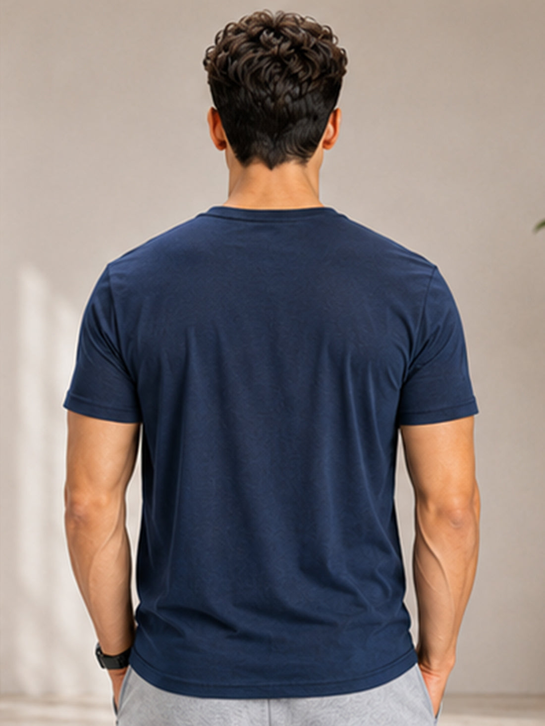Men's Quick Dry Sports T-Shirt | Printed Gym Workout Running Training Activewear Tee (Navy Blue)