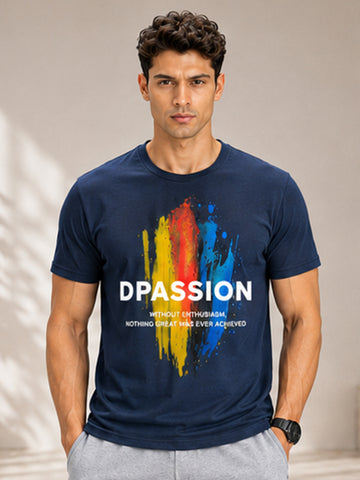 Men's Quick Dry Sports T-Shirt | Printed Gym Workout Running Training Activewear Tee (Navy Blue)