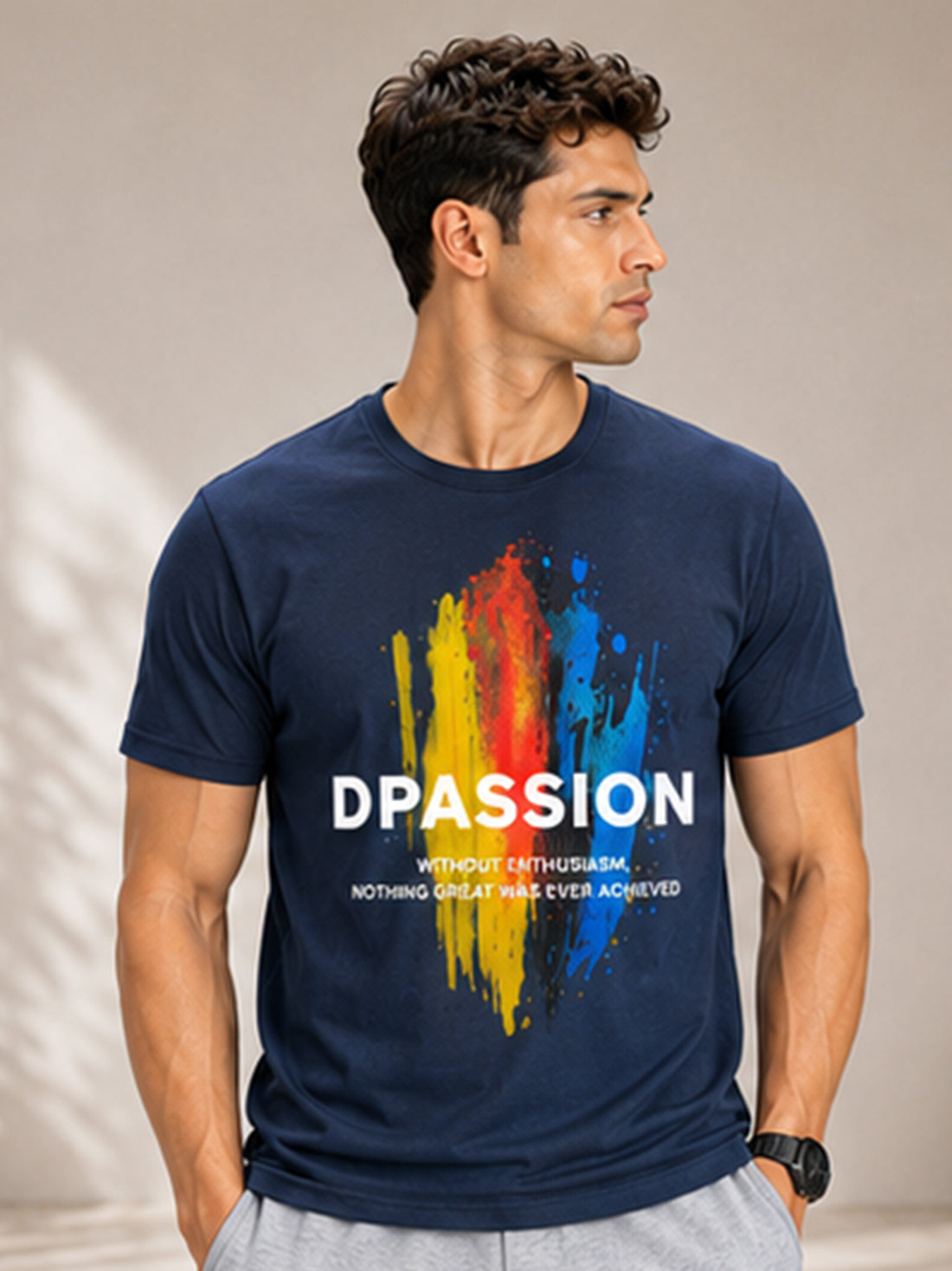 Men's Quick Dry Sports T-Shirt | Printed Gym Workout Running Training Activewear Tee (Navy Blue)