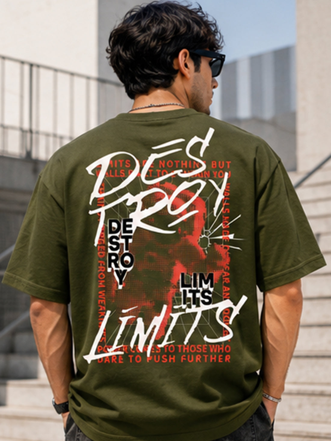 Men's Oversized Drop Shoulder T-Shirt | Pure Cotton Round Neck Relaxed Fit Streetwear Tee (Olive)