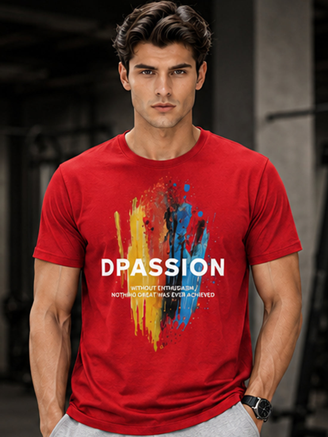 Men's Quick Dry Sports T-Shirt | Printed Gym Workout Running Training Activewear Tee (Red)