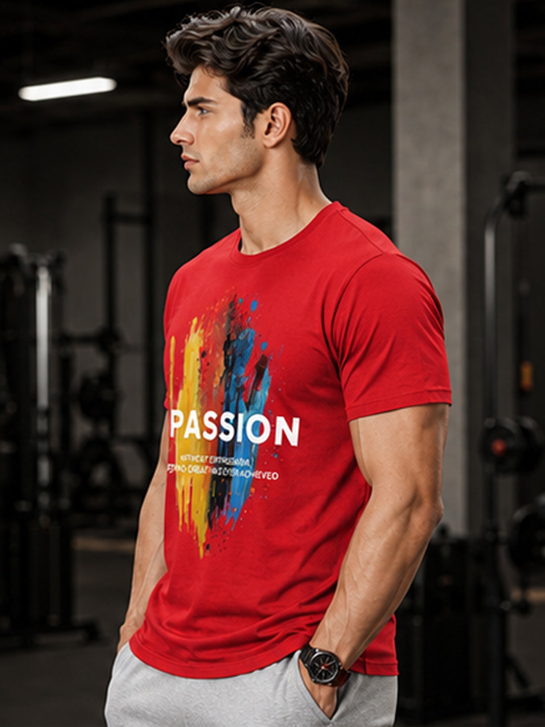 Men's Quick Dry Sports T-Shirt | Printed Gym Workout Running Training Activewear Tee (Red)