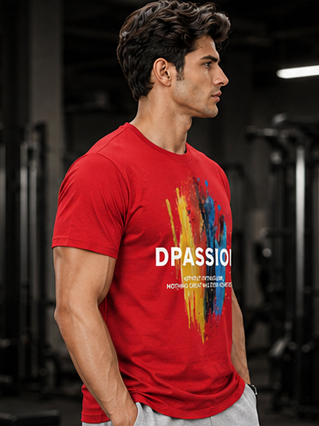 Men's Quick Dry Sports T-Shirt | Printed Gym Workout Running Training Activewear Tee (Red)