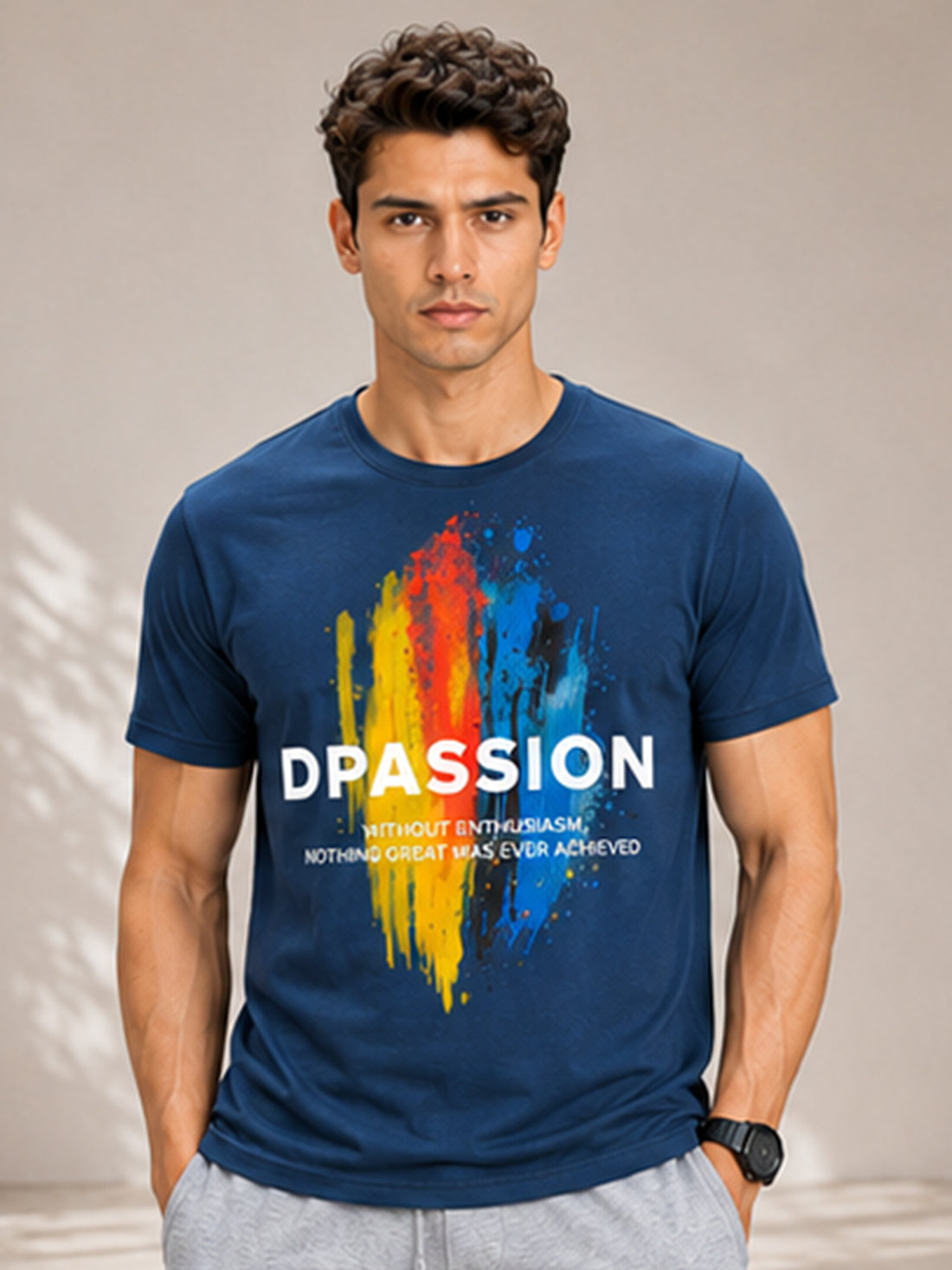 Men's Quick Dry Sports T-Shirt | Printed Gym Workout Running Training Activewear Tee (Blue)