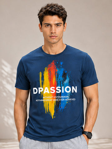 Men's Quick Dry Sports T-Shirt | Printed Gym Workout Running Training Activewear Tee (Blue)