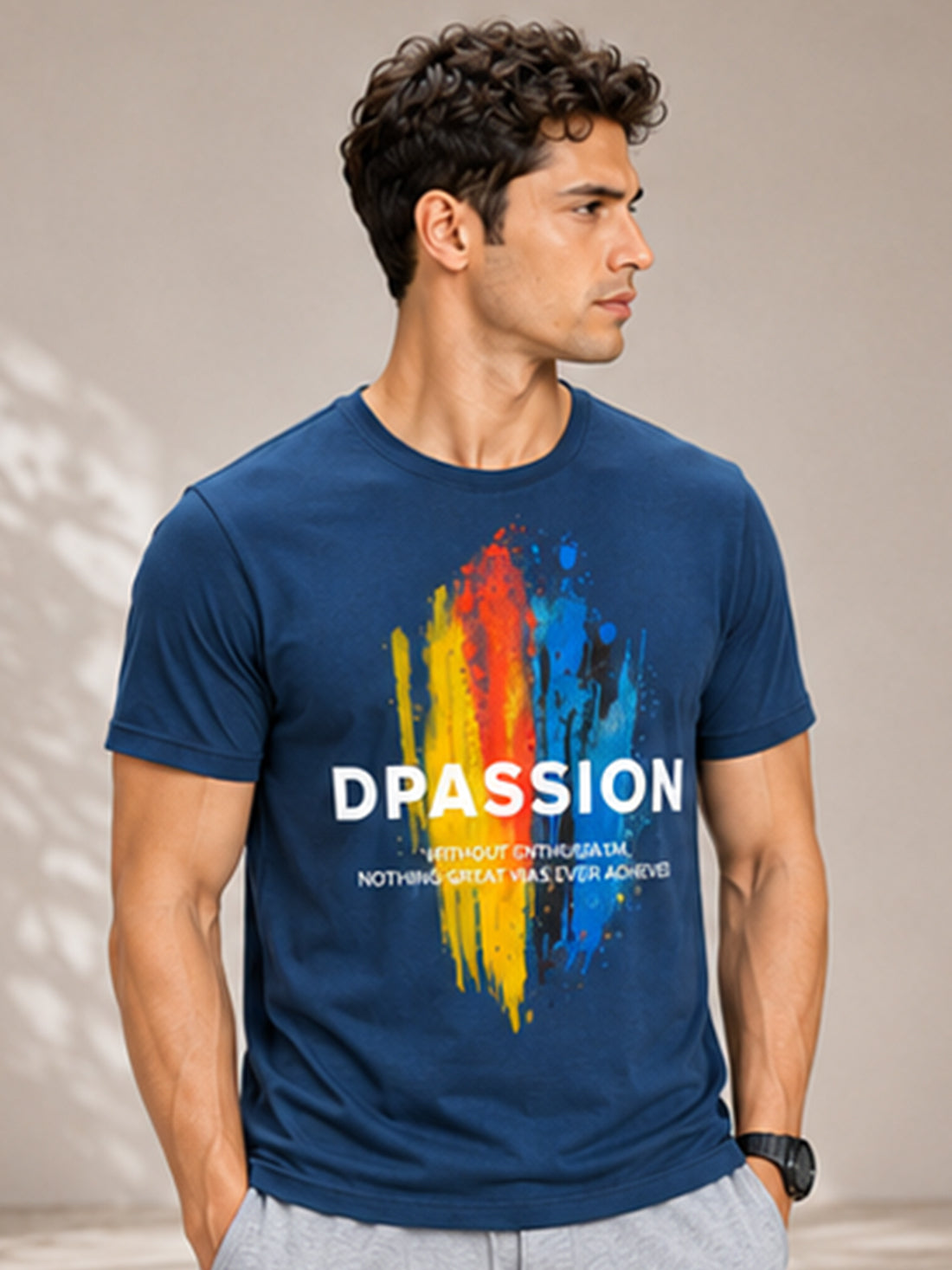 Men's Quick Dry Sports T-Shirt | Printed Gym Workout Running Training Activewear Tee (Blue)