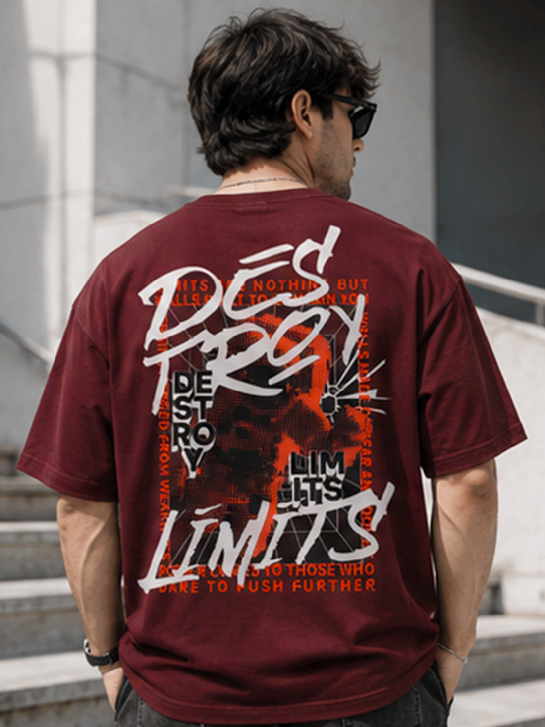 Men's Oversized Drop Shoulder T-Shirt | Pure Cotton Round Neck Relaxed Fit Streetwear Tee (Wine)