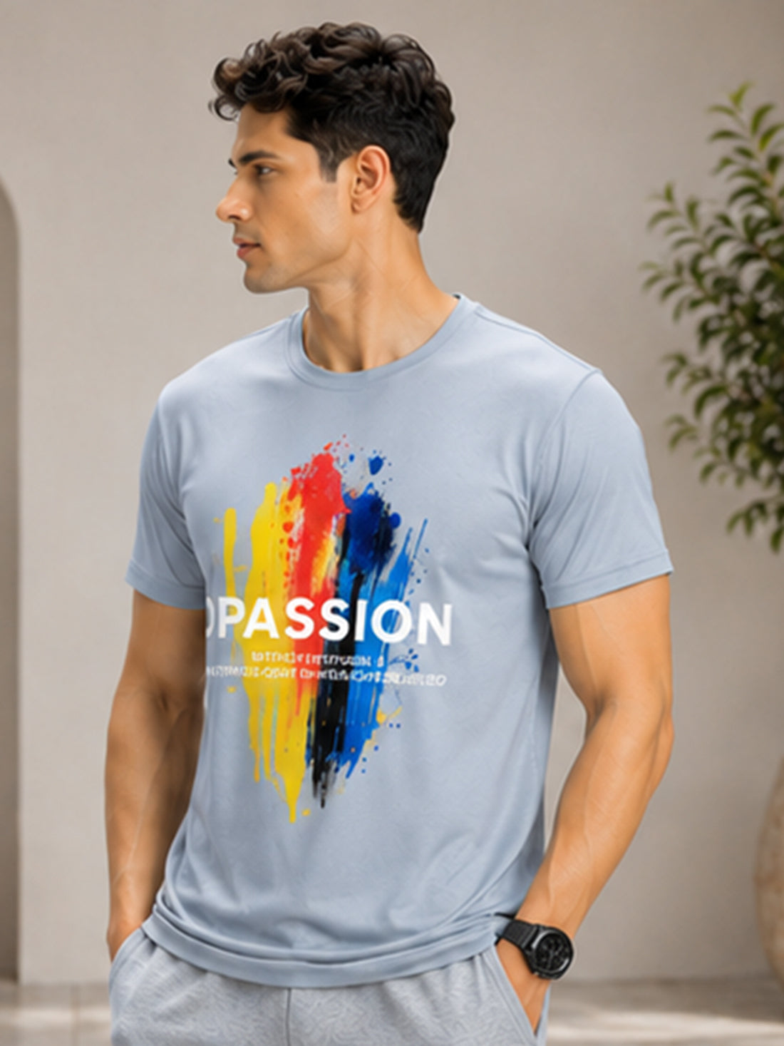 Men's Quick Dry Sports T-Shirt | Printed Gym Workout Running Training Activewear Tee (Silver)