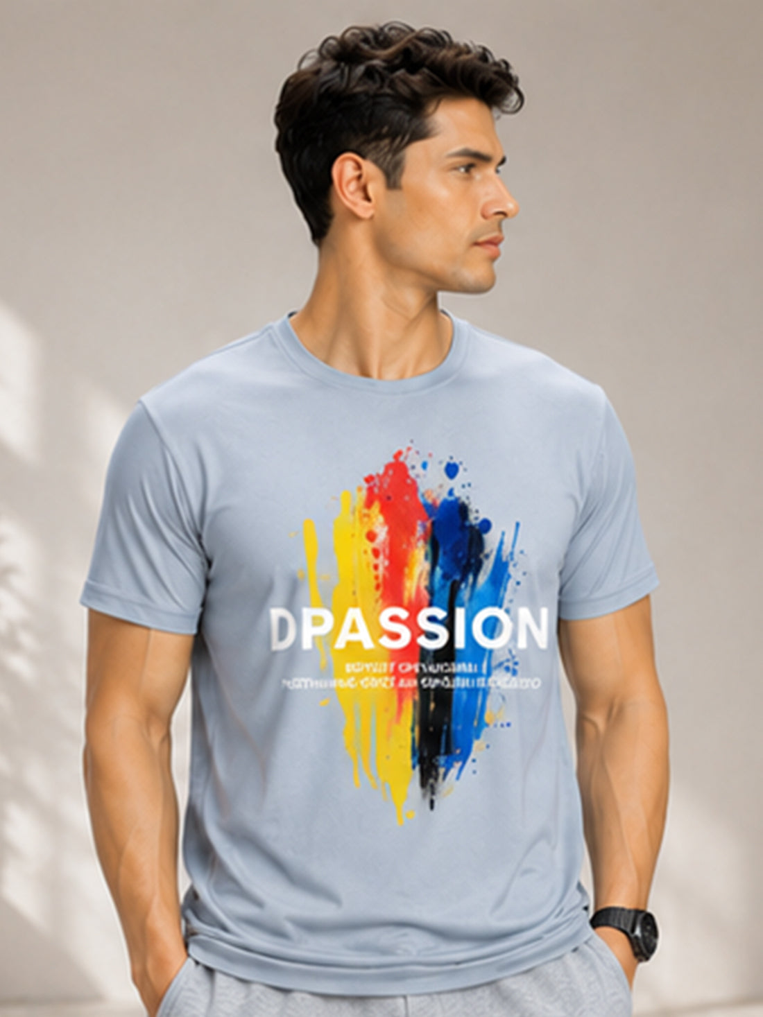 Men's Quick Dry Sports T-Shirt | Printed Gym Workout Running Training Activewear Tee (Silver)