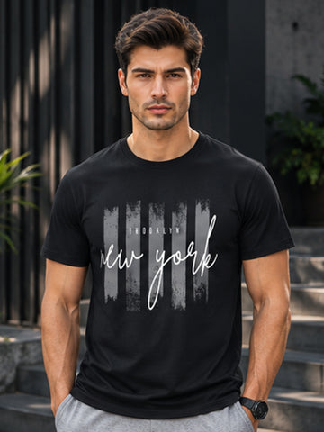 Men's Quick Dry Sports T-Shirt | Printed Gym Workout Running Training Activewear Tee (Black)