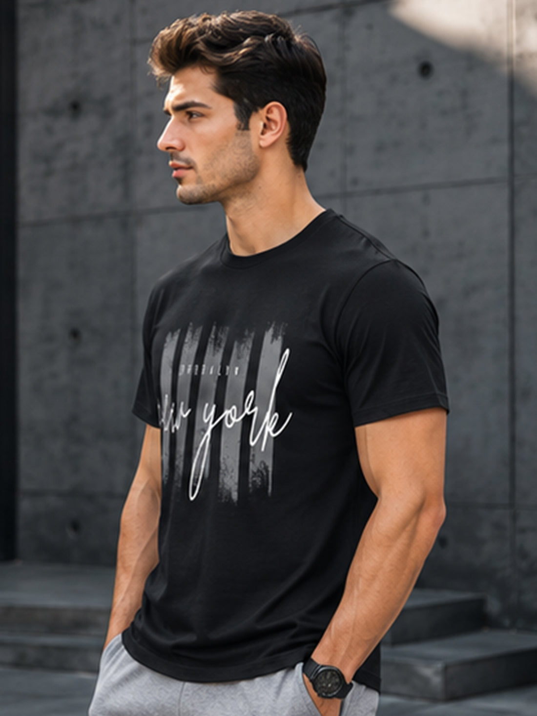 Men's Quick Dry Sports T-Shirt | Printed Gym Workout Running Training Activewear Tee (Black)