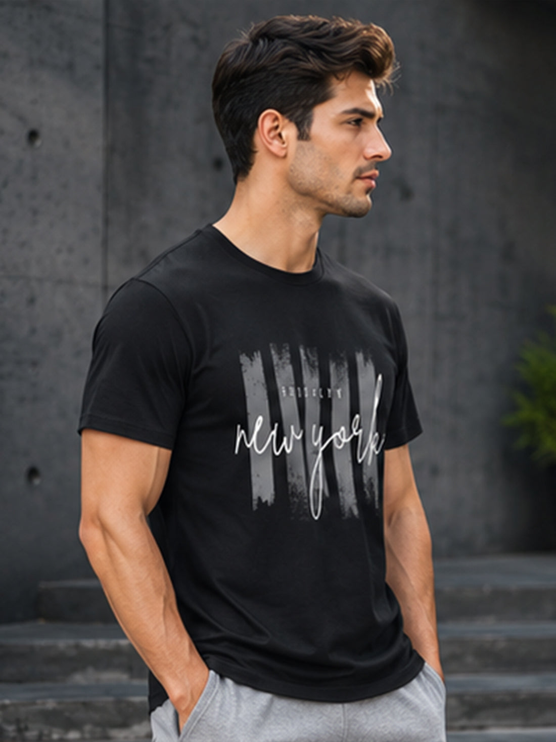 Men's Quick Dry Sports T-Shirt | Printed Gym Workout Running Training Activewear Tee (Black)