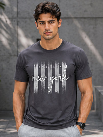 Men's Quick Dry Sports T-Shirt | Printed Gym Workout Running Training Activewear Tee (Grey)