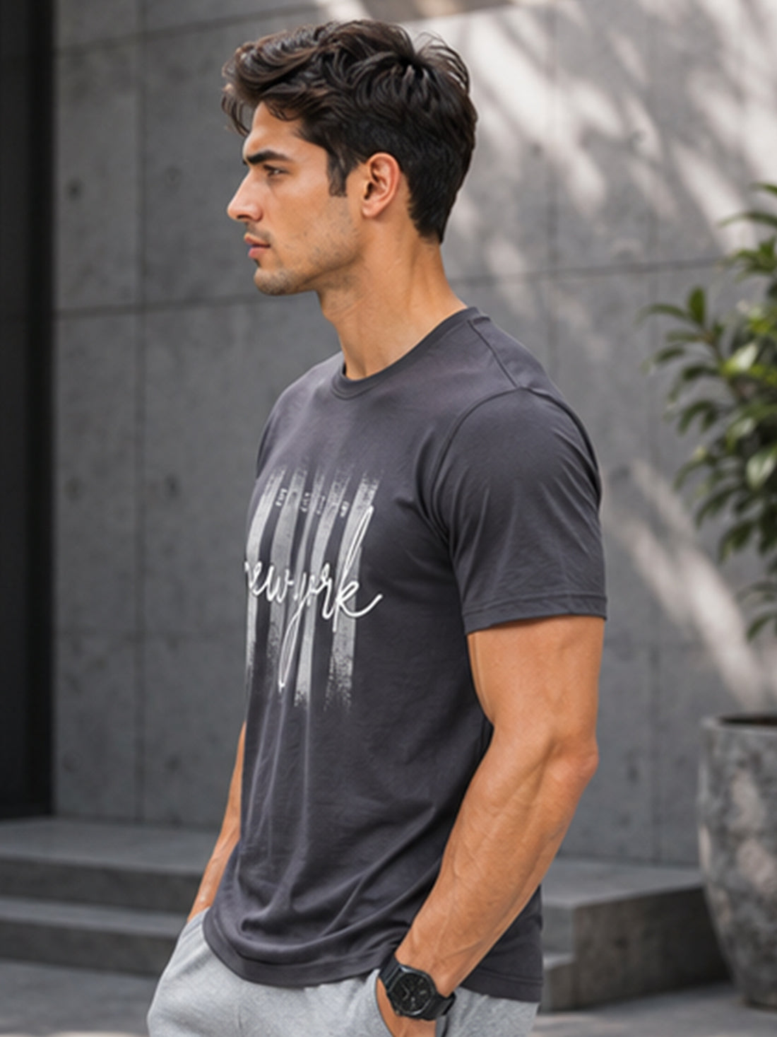 Men's Quick Dry Sports T-Shirt | Printed Gym Workout Running Training Activewear Tee (Grey)