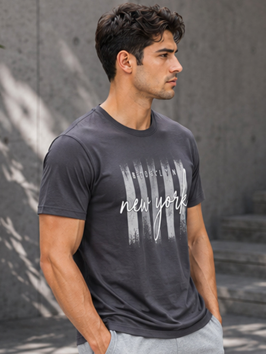 Men's Quick Dry Sports T-Shirt | Printed Gym Workout Running Training Activewear Tee (Grey)