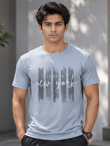 Men's Quick Dry Sports T-Shirt | Printed Gym Workout Running Training Activewear Tee (Silver)