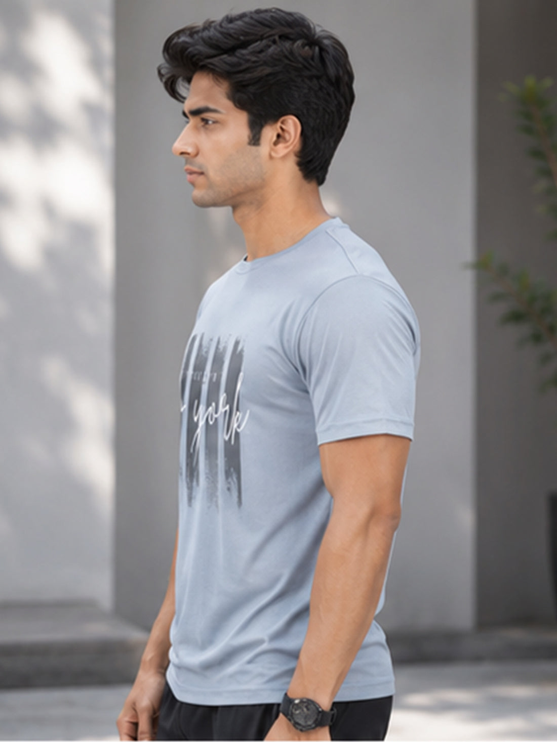 Men's Quick Dry Sports T-Shirt | Printed Gym Workout Running Training Activewear Tee (Silver)