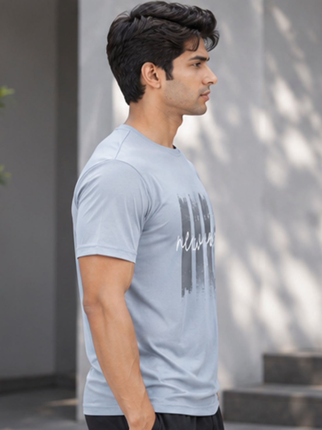 Men's Quick Dry Sports T-Shirt | Printed Gym Workout Running Training Activewear Tee (Silver)