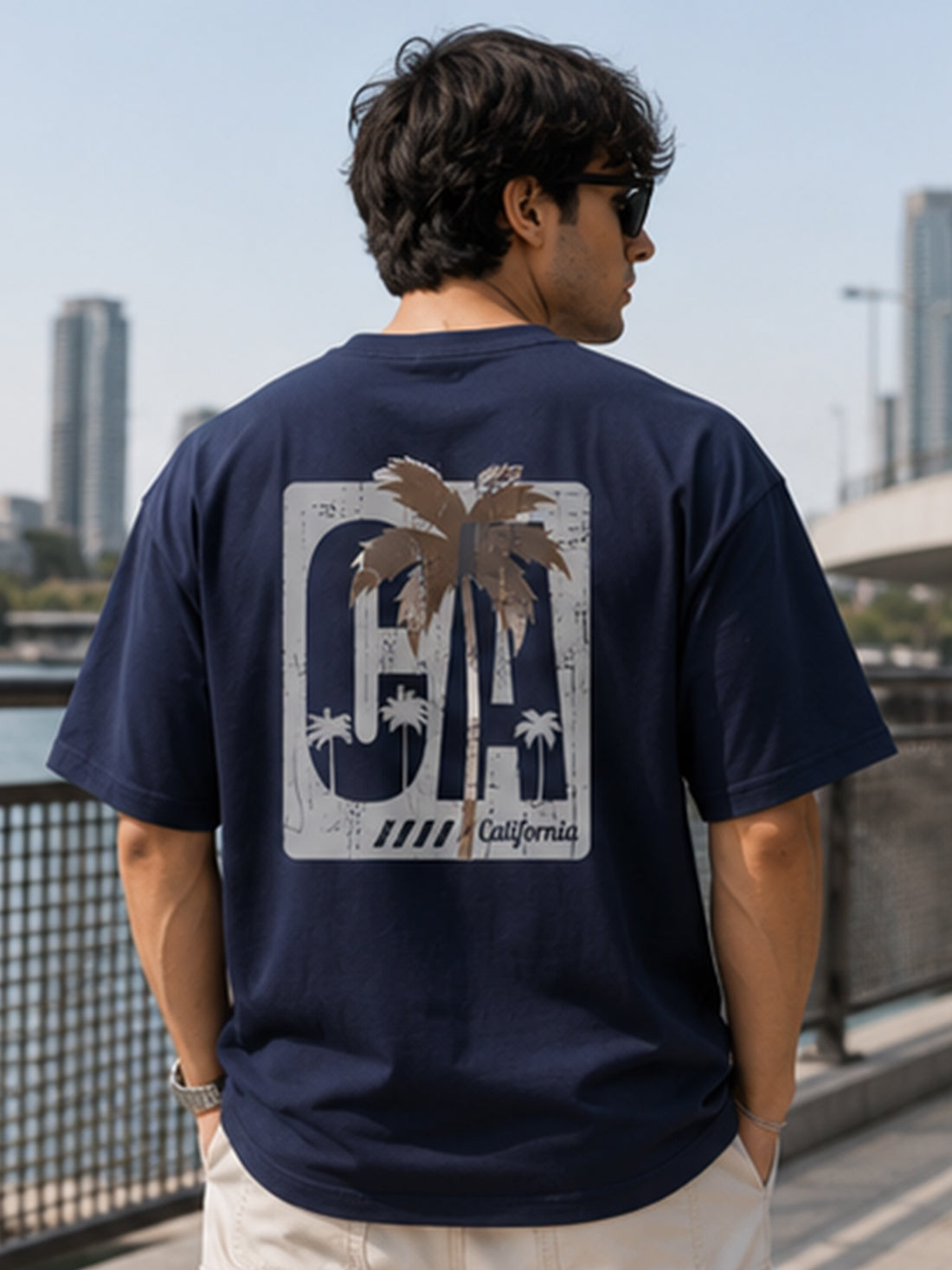 Men's Oversized Drop Shoulder T-Shirt | Pure Cotton Relaxed Fit Round Neck Pullover Tee (Navy Blue)