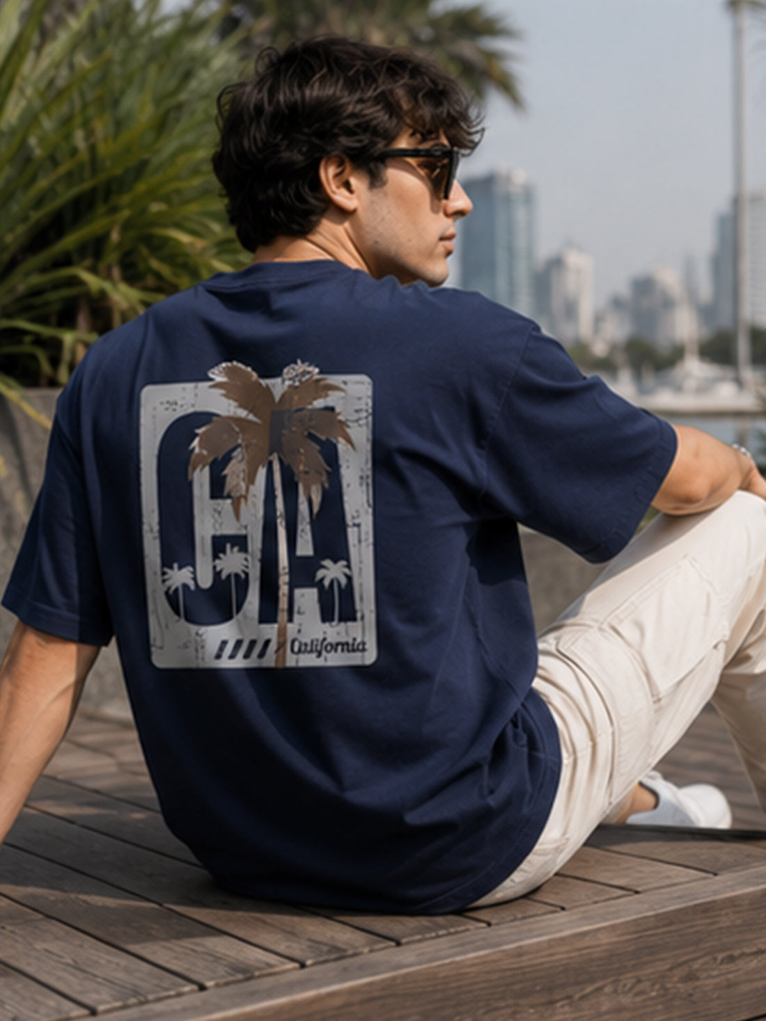 Men's Oversized Drop Shoulder T-Shirt | Pure Cotton Relaxed Fit Round Neck Pullover Tee (Navy Blue)