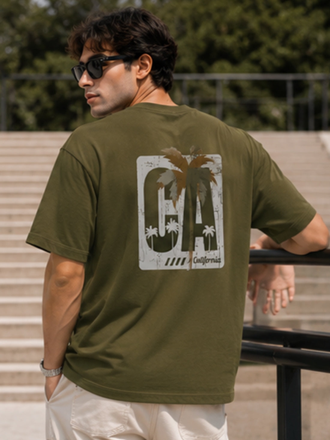Men's Oversized Drop Shoulder T-Shirt | Pure Cotton Relaxed Fit Round Neck Pullover Tee (Olive)