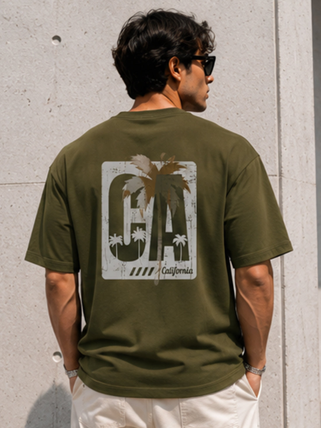 Men's Oversized Drop Shoulder T-Shirt | Pure Cotton Relaxed Fit Round Neck Pullover Tee (Olive)