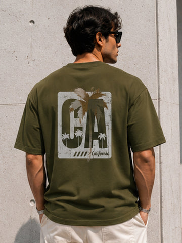 Men's Oversized Drop Shoulder T-Shirt | Pure Cotton Relaxed Fit Round Neck Pullover Tee (Olive)
