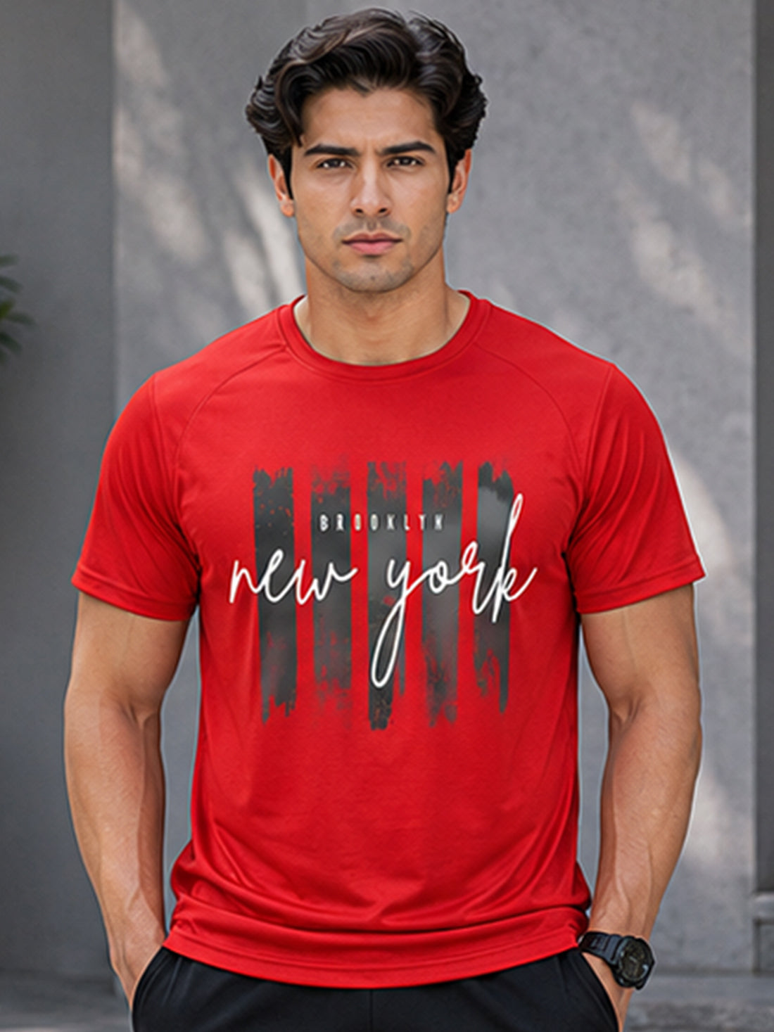 Men's Quick Dry Sports T-Shirt | Printed Gym Workout Running Training Activewear Tee (Red)