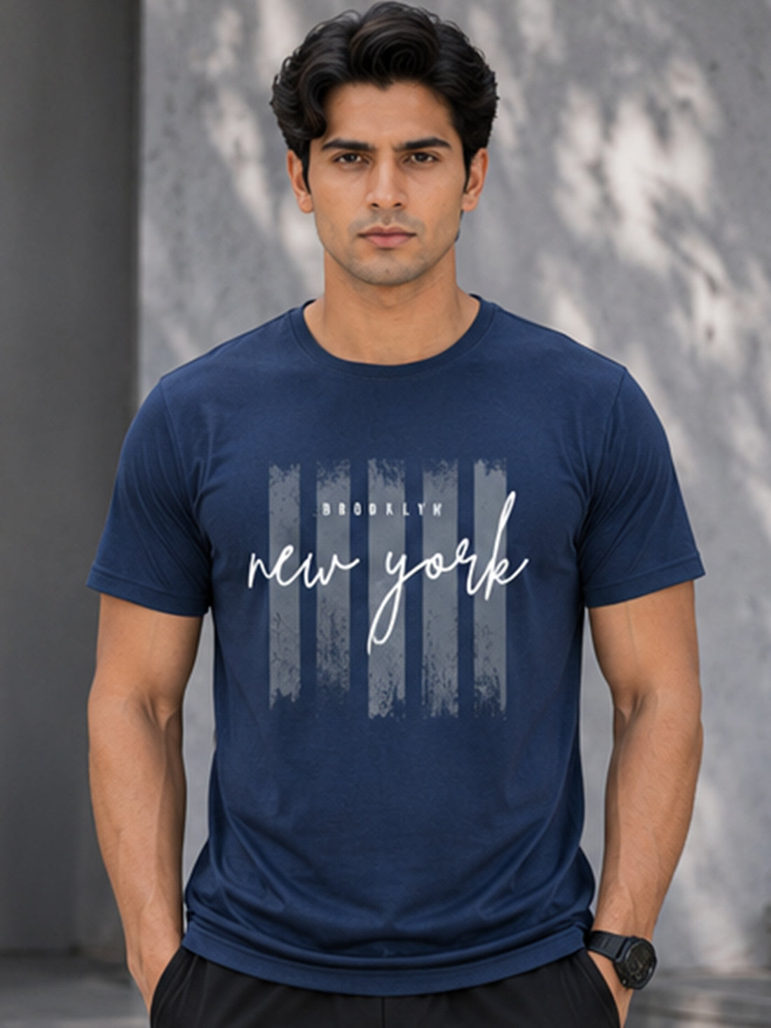 Men's Quick Dry Sports T-Shirt | Printed Gym Workout Running Training Activewear Tee (Blue)