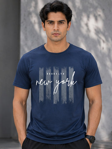 Men's Quick Dry Sports T-Shirt | Printed Gym Workout Running Training Activewear Tee (Blue)