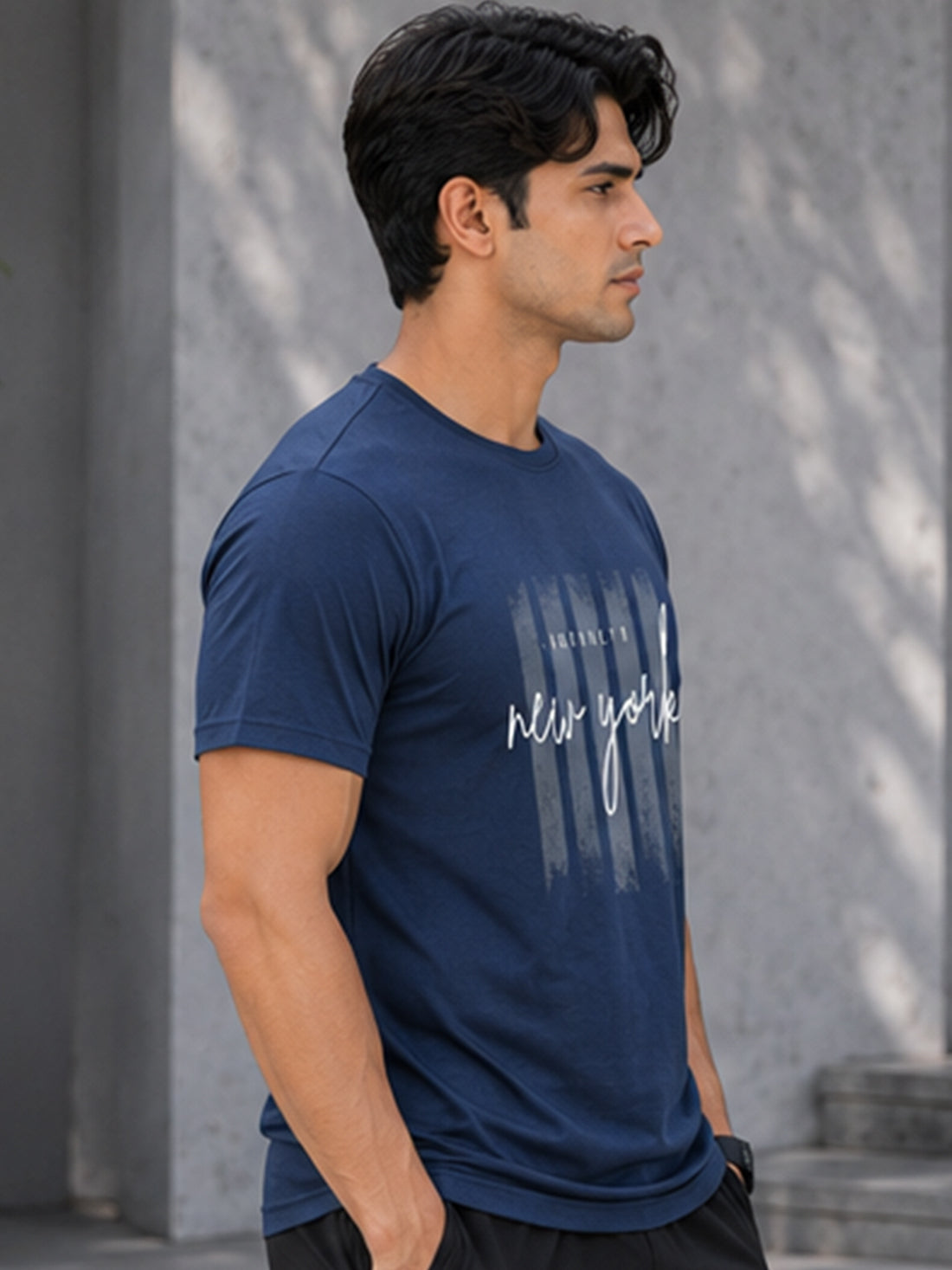 Men's Quick Dry Sports T-Shirt | Printed Gym Workout Running Training Activewear Tee (Blue)