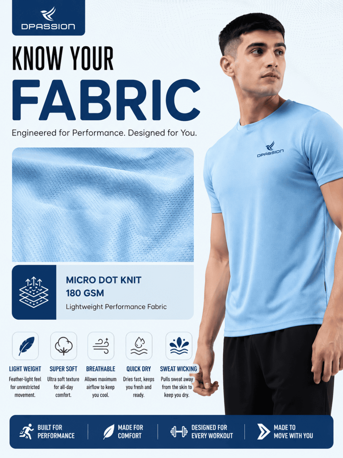 Men's Quick Dry Sports T-Shirt | Printed Gym Workout Running Training Activewear Tee (Grey)