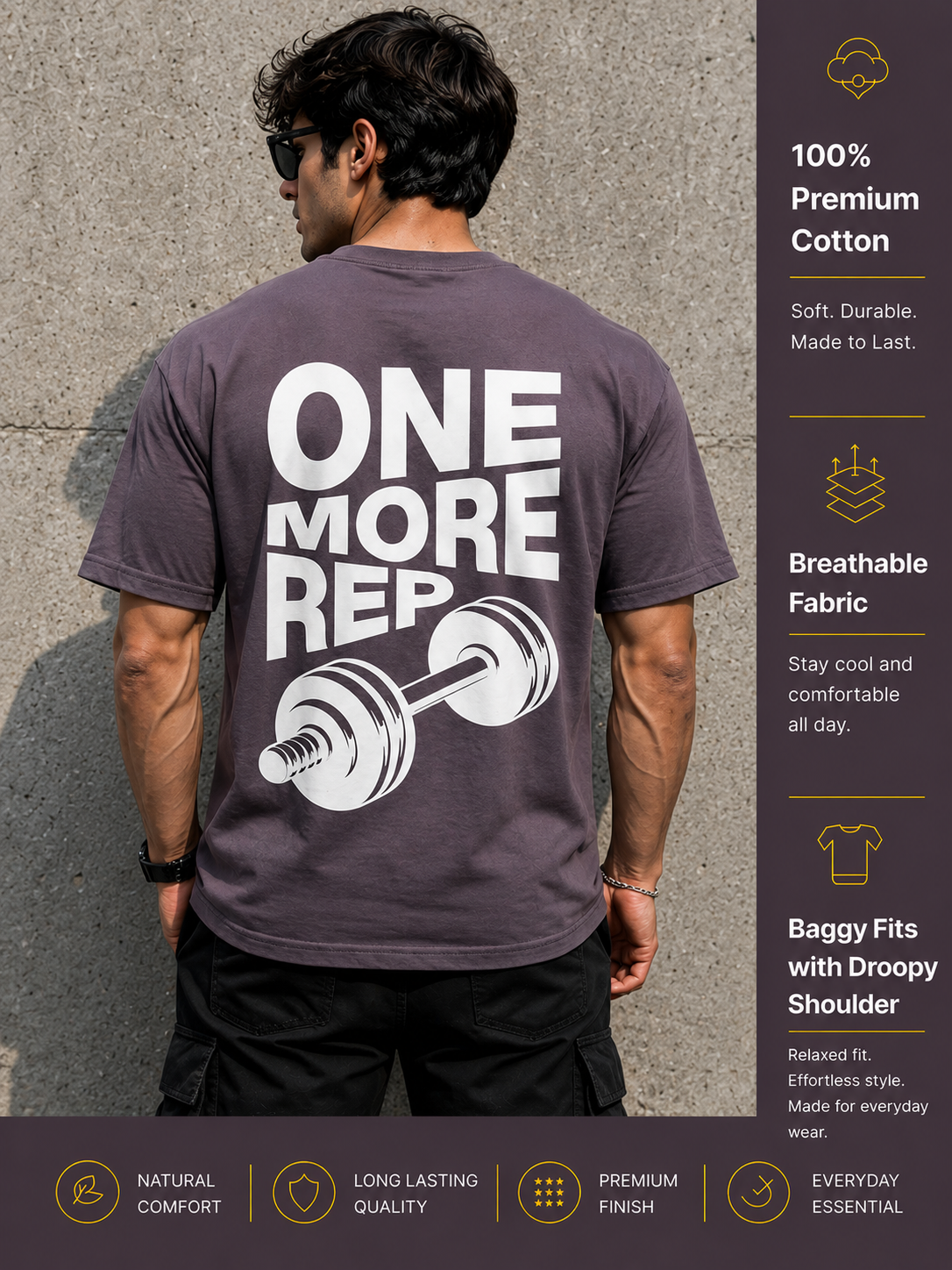 Men's Oversized Drop Shoulder T-Shirt | Cotton Relaxed Fit Round Neck Streetwear Tee (Grey)