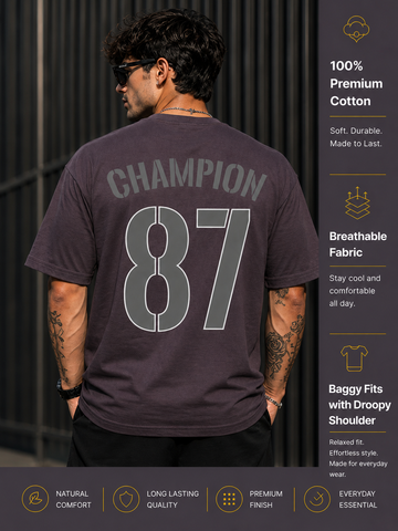 Men's Oversized Drop Shoulder T-Shirt | Cotton Blend Relaxed Fit Round Neck Streetwear Tee (Grey)