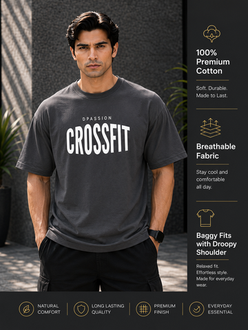 Men's Oversized Drop Shoulder T-Shirt | Pure Cotton Relaxed Fit Round Neck Streetwear Tee (Grey)
