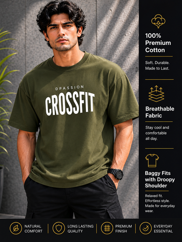 Men's Oversized Drop Shoulder T-Shirt | Pure Cotton Relaxed Fit Round Neck Streetwear Tee (Olive)