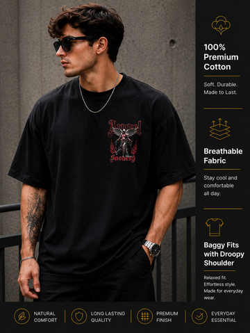 Men's Oversized Drop Shoulder T-Shirt | Pure Cotton Relaxed Fit Round Neck Streetwear T-Shirt (Black)